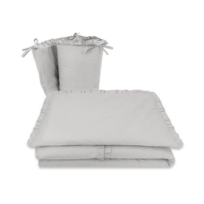 Lenjerie patut cu 3 piese, MimiNu, Pentru patut 120x60 cm, Cu volanase, Cu protectie laterala, Din bumbac certificat Oeko Tex Standard 100, Colectia Royal, Grey