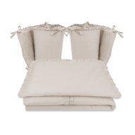 Lenjerie patut cu 4 piese, MimiNu, Pentru patut 120x60 cm, Cu doua protectii laterale, Cu volanase, Din bumbac certificat Oeko Tex Standard 100, Colectia Royal, Beige