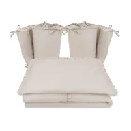 Lenjerie patut cu 4 piese, MimiNu, Pentru patut 120x60 cm, Cu doua protectii laterale, Cu volanase, Din bumbac certificat Oeko Tex Standard 100, Colectia Royal, Beige