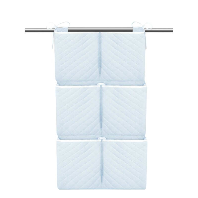 Organizator matlasat, MimiNu, Din catifea moale, Pentru patut, Cu 6 compartimente, Doua panglici, Materiale certificate Oeko Tex Standard 100, Dimensiune mare 70x40 cm, Blue