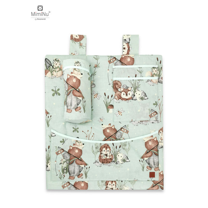 Miminu - organizator pentru patut si leagan, din bumbac certificat oeko tex standard 100, cu 3 compartimente, 53x46 cm, design, let\'s go natural
