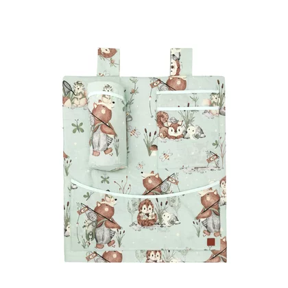 Organizator pentru patut leagan, MimiNu, Din bumbac certificat Oeko Tex Standard 100, 3 compartimente, 53x46 cm, Design, Let's Go Natural