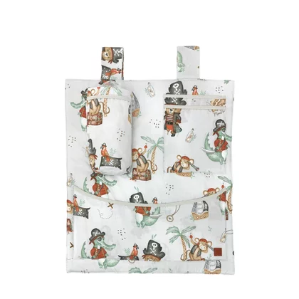 Organizator pentru patut si leagan, MimiNu, Din bumbac certificat Oeko Tex Standard 100, 3 compartimente, 53x46 cm, Design, Pirates Natural