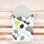 Paturica de infasat, MimiNu, Cu doua fete, Cu multiple utilizari, Cu inchidere arici velcro, Dimensiune 75x75 cm, Din bumbac certificat Oeko Tex Standard 100, Childrens Journey Grey - 2