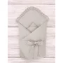 Paturica de infasat, MimiNu, Cu volanase, Cu multiple utilizari, Cu inchidere cu panglica, Dimensiune 75x75 cm, Din bumbac certificat Oeko Tex Standard 100, Cu Volanase, Colectia Royal, Beige - 2
