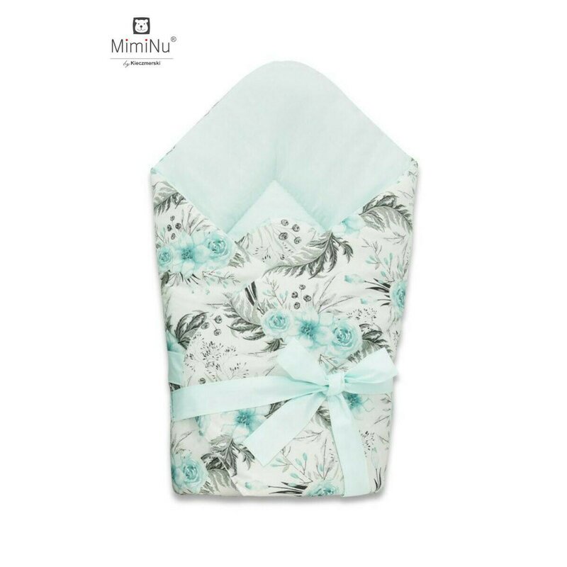 Miminu - paturica de infasat multifunctionala, 75x75 cm, din bumbac, ice mint/mint flowers