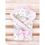 Paturica de infasat, MimiNu, Multifunctionala, Cu volanase, Cu inchidere cu panglica si arici velcro, Dimensiune 75x75 cm, Din bumbac certificat Oeko Tex Standard 100, Sweet Deer Pink/Pink - 2