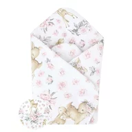 Paturica de infasat, MimiNu, Cu doua fete, Cu multiple utilizari, Cu inchidere arici velcro, Dimensiune 75x75 cm, Din bumbac certificat Oeko Tex Standard 100, Sweet Deer Pink