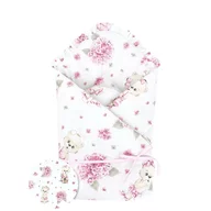 Paturica de infasat, MimiNu, Cu panglica, Cu multiple utilizari, Cu inchidere arici velcro, Dimensiune 75x75 cm, Din bumbac certificat Oeko Tex Standard 100, Design, Pink Ballerina
