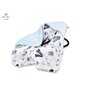 MimiNu - Paturica calduroasa de infasat pentru scoica, scaun auto/carucior, Cu gluga si urechi, Cu sistem de prindere pe baza de velcro, Dimensiune 90x90 cm, Din tesatura pufoasa Minky+Bumbac, Materiale certificate Oeko Tex Standard 100, Baby Shower Blue