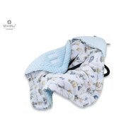 MimiNu - Paturica calduroasa de infasat pentru scoica, scaun auto/carucior, Cu gluga si urechi, Cu sistem de prindere pe baza de velcro, Dimensiune 90x90 cm, Din tesatura pufoasa Minky + Bumbac, Materiale certificate Oeko Tex Standard 100, Parachutes Blue