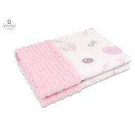 MimiNu - Paturica pufoasa cu doua fete, Dimensiune 75x100 cm, Din tesatura minky si bumbac, Materiale certificate Oeko Tex Standard 100, Baby Shower Pink 