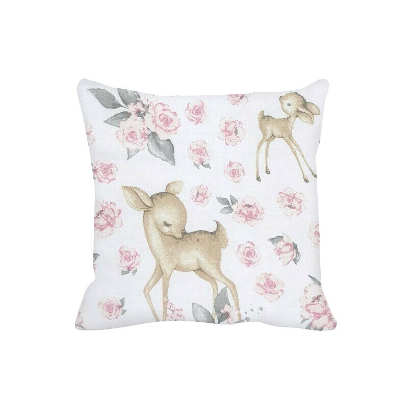 Perna clasica de dormit, MimiNu, Cu husa detasabila cu fermoar, Din bumbac certificat Oeko Tex Standard 100, 40x40 cm, Sweet Deer Pink