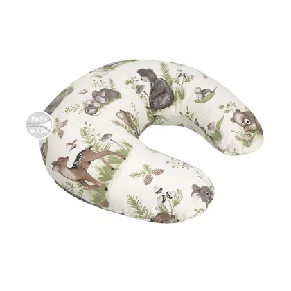 Perna pentru alaptat, MimiNu, Din bumbac certificat Oeko Tex Standard 100, Cu husa detasabila, Cu fermoar securizat, Circumferinta 155 cm, Design, Calm Forest Natural