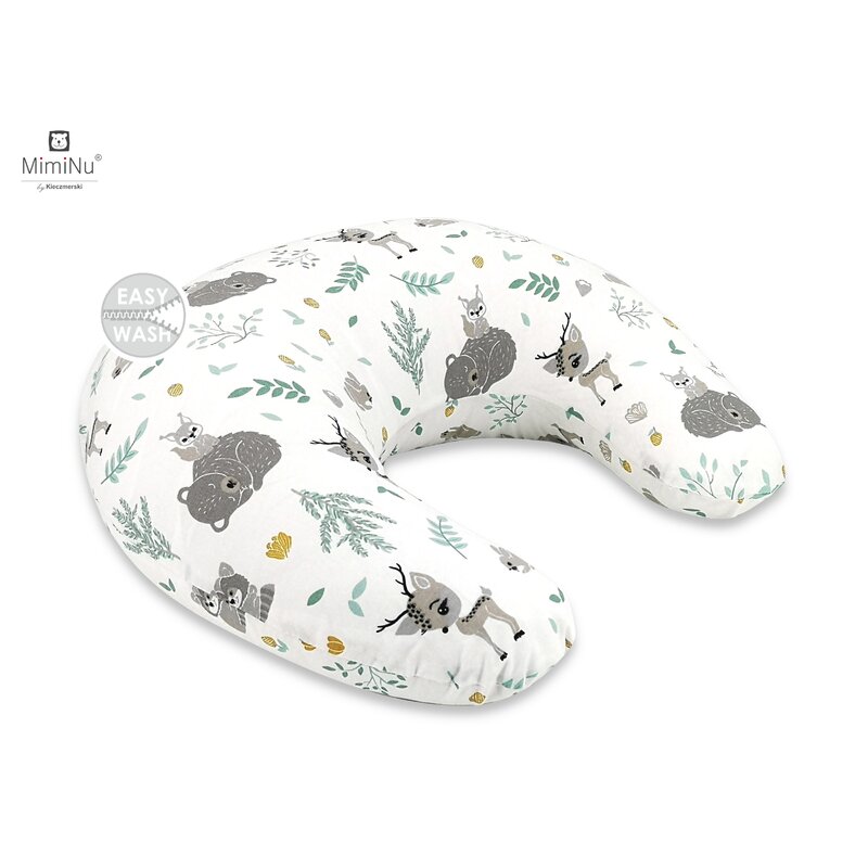 Miminu - perna pentru alaptat, din bumbac, cu husa detasabila, cu fermoar securizat, circumferinta 155 cm, forest friends mint