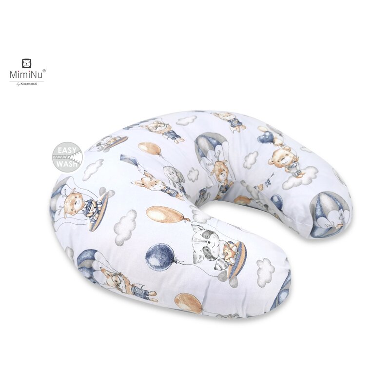 Miminu - perna pentru alaptat, din bumbac, cu husa detasabila, cu fermoar securizat, circumferinta 155 cm, parachutes blue