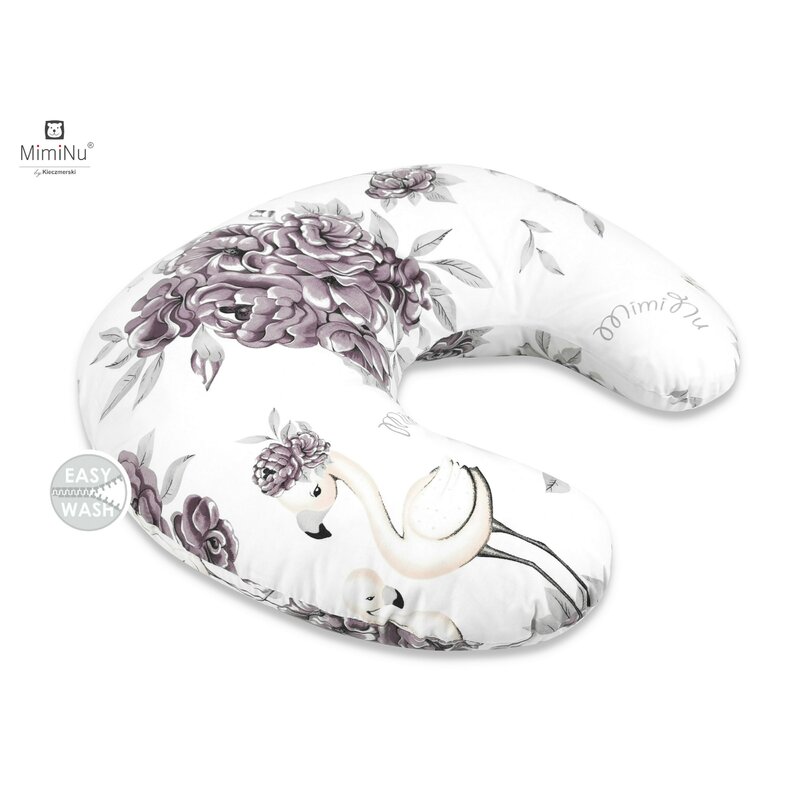 Miminu - perna pentru alaptat, din bumbac, cu husa detasabila, cu fermoar securizat, circumferinta 155 cm, peonie plum