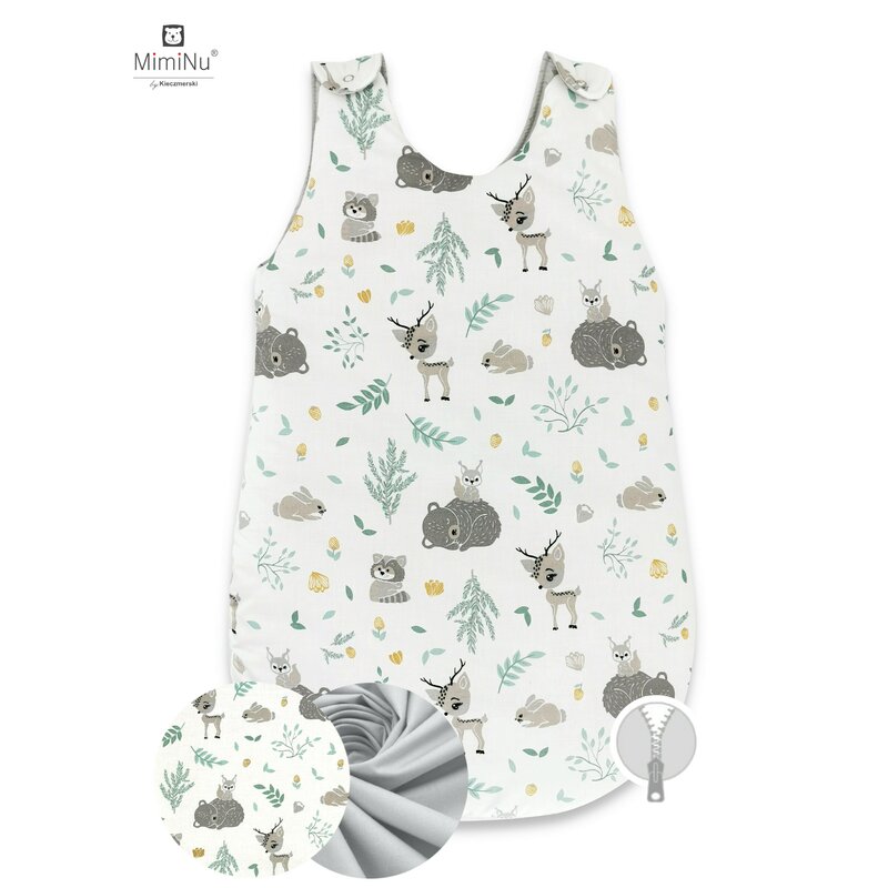 Miminu - sac de dormit de iarna, 70 cm, 0 – 6 luni, 2.5 tog, forest friends grey/mint