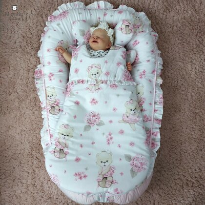 MimiNu - Sac de dormit pentru bebelusi, De iarna, Cu volanase, Din bumbac certificat Oeko Tex Standard 100, Cu fermoar lateral, Cu capse pe umar, 70 cm, 0 - 6 luni, 2.5 Tog, Design, Pink Ballerina