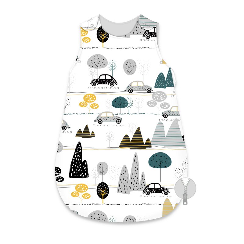 Sac de dormit, MimiNu, Pentru bebelusi, De iarna, Din bumbac certificat Oeko Tex Standard 100, Cu fermoar lateral, Cu capse pe umar, 70 cm, 0 - 6 luni, 2.5 Tog, Childrens Journey Grey