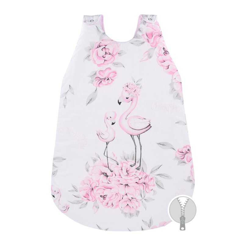 Sac de dormit, MimiNu, Pentru bebelusi, De iarna, Din bumbac certificat Oeko Tex Standard 100, Cu fermoar lateral, Cu capse pe umar, 70 cm, 0 - 6 luni, 2.5 Tog, Peonie Pink