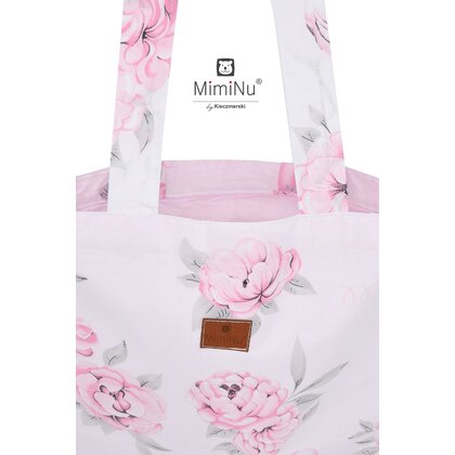 MimiNu - Sacosa textila Maxi, Pentru mamici, 38x40 cm, Din bumbac certificat Oeko Tex Standard 100, Peonie Pink