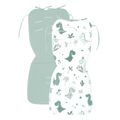 Salteluta pentru carucior, MimiNu, Reversibila, Cu doua fete, Din catifea si bumbac, Materiale certificate Oeko Tex Standard 100, 78 x 34 cm, Dino Mint/Cold mint