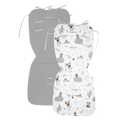 Salteluta pentru carucior, MimiNu, Reversibila, Cu doua fete, Din catifea si bumbac, Materiale certificate Oeko Tex Standard 100, 78 x 34 cm, Forest Friends Beige/Gray