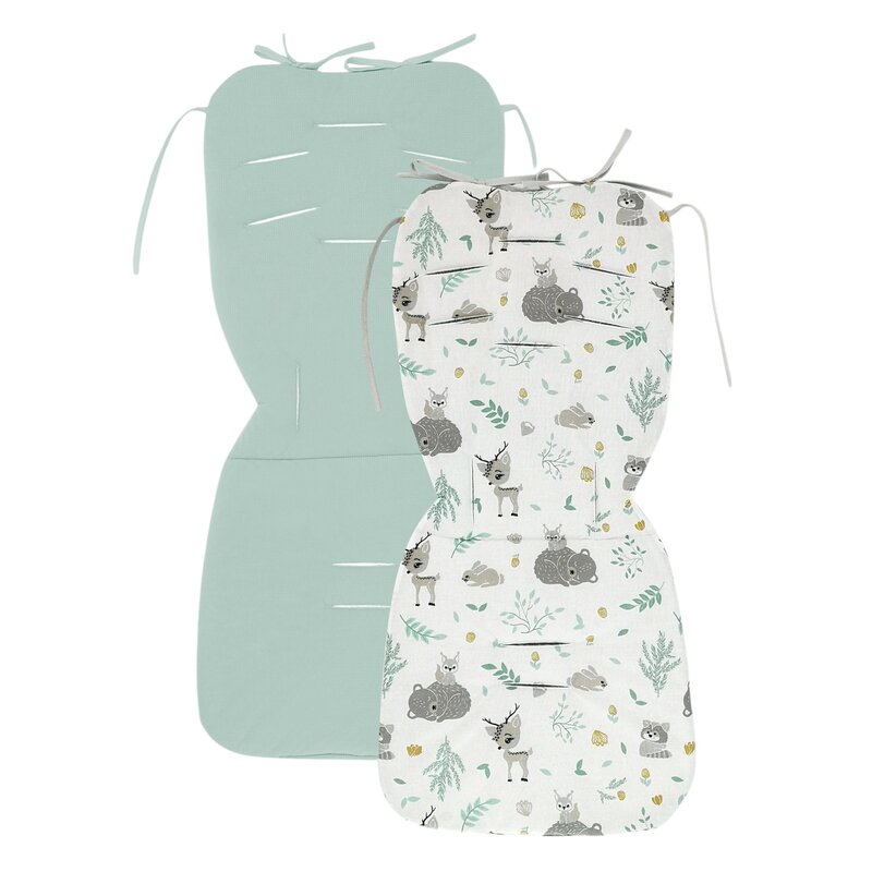 Salteluta pentru carucior, MimiNu, Reversibila, Cu doua fete, Din catifea si bumbac, Materiale certificate Oeko Tex Standard 100, 78 x 34 cm, Forest Friends Mint/Cold Mint