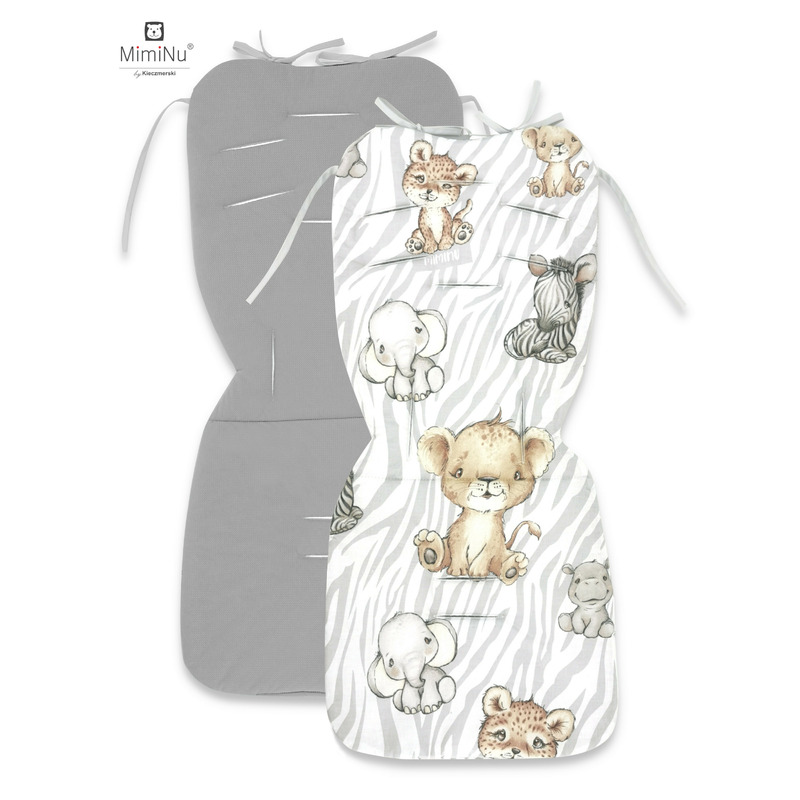 Miminu - salteluta pentru carucior, reversibila, cu doua fete, din catifea si bumbac, materiale certificate oeko tex standard 100, dimensiune 78 x 34 cm, safari natural/gray