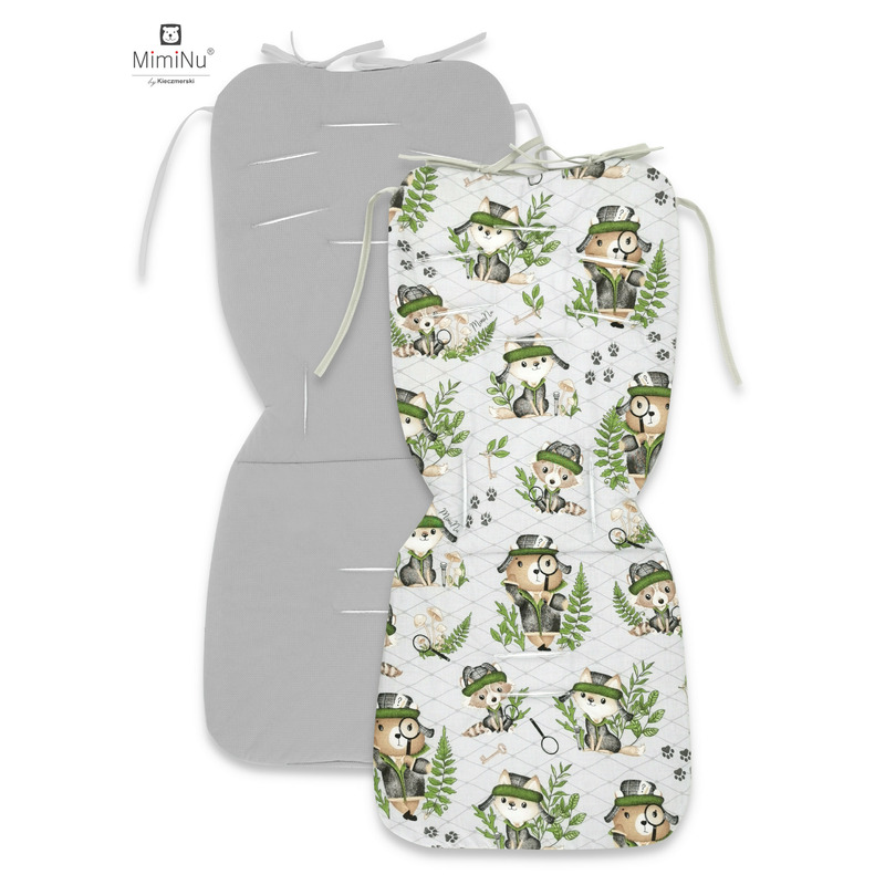 Miminu - salteluta pentru carucior, reversibila, cu doua fete, din catifea si bumbac, materiale certificate oeko tex standard 100, dimensiune 78 x 34 cm, minky detective natural