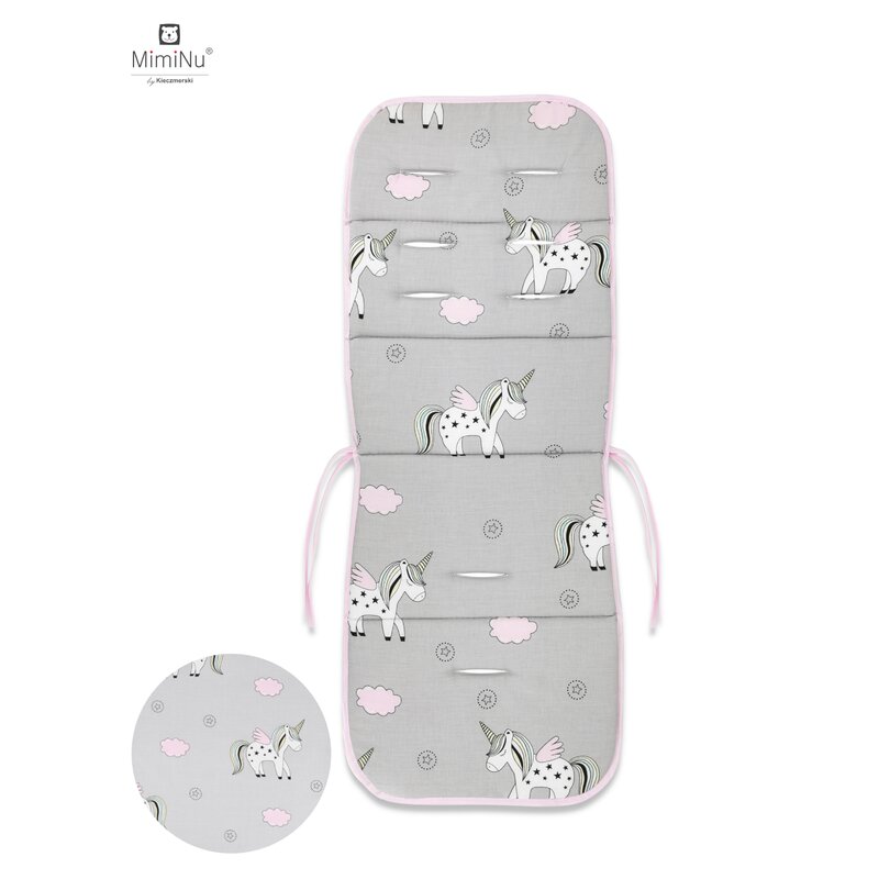 Miminu - salteluta universala pentru carucior, 32 x 85 cm, 100% bumbac, pink unicorn