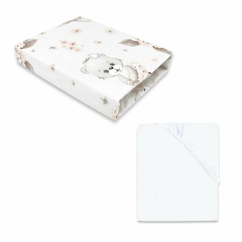 Miminu - set 2 cearceafuri cu elastic, din bumbac certificat oeko tex standard 100, pentru patut 120x60 cm, white + design powdery pink ballerina