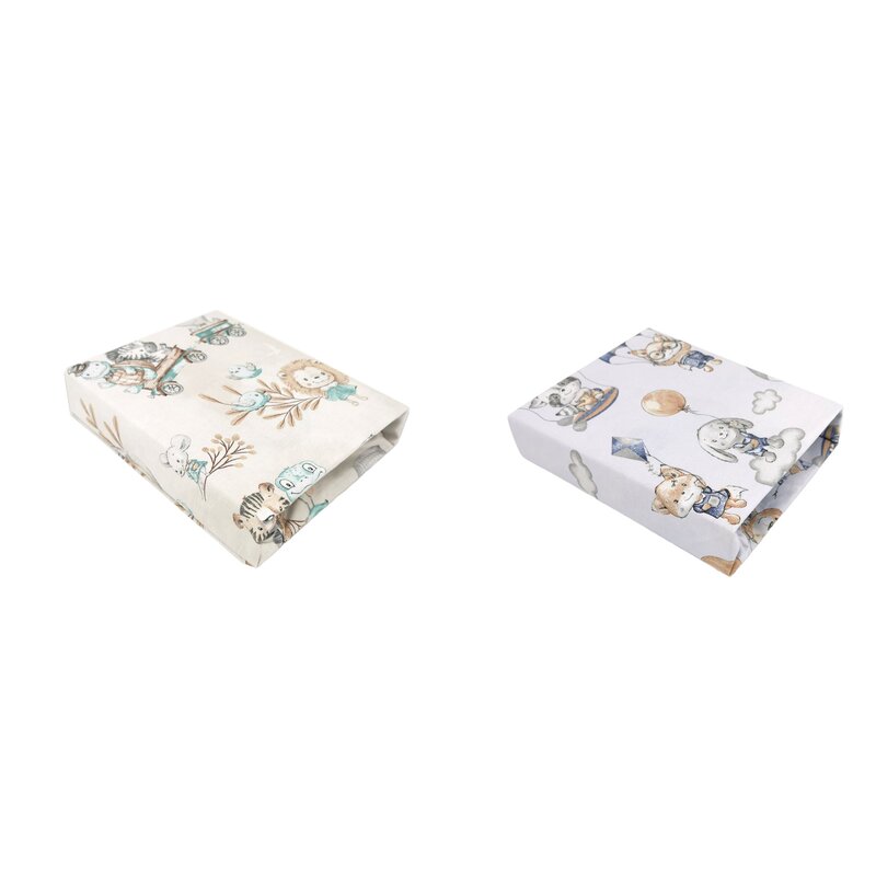 Set 2 cearceafuri cu elastic, MimiNu, Pentru patut leagan sau patut co-sleeper, 90x40 cm, Din bumbac, Material certificat Oeko Tex Standard 100, Zoo on Bikes Nugat and Parachutes Blue