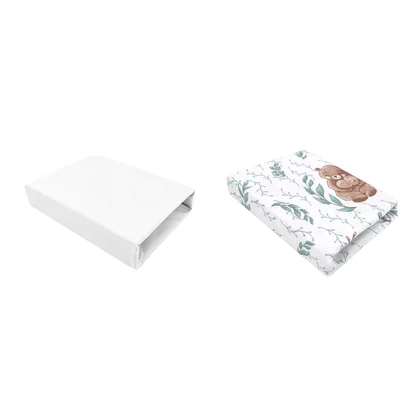 Set 2 cearceafuri cu elastic, MimiNu, Pentru patut leagan sau patut co-sleeper, 90x50 cm, Din bumbac, Material certificat Oeko Tex Standard 100, White and Lulu Natural