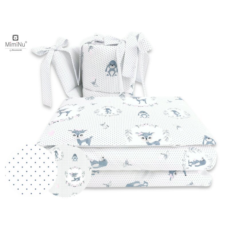 Miminu - lenjerie patut 3 piese, cu protectie laterala, deer dark mint, din bumbac, pentru patut 120x60 cm