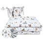 MimiNu - Lenjerie patut 3 piese, Cu protectie laterala, Din bumbac certificat Oeko Tex Standard 100, Pentru patut 120x60 cm, Forest friends Grey/Beige