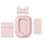 Set 4 in 1 Cosulet bebelus, MimiNu, Baby Cocoon 75x55 cm, Cu volanase, Husa bumbac, Din bumbac certificat Oeko Tex Standard 100, Cu paturica cu volanase 50x70 cm, Cu salteluta, Cu perna fluture, Colectia Royal, Powder Pink - 1