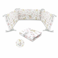MimiNu - Set cearceaf cu elastic pentru patut 120x60 cm + aparatoare patut cu panglici, Din bumbac certificat Oeko Tex Standard 100, Cu inaltimea de 30 cm, Sweet Deer Pink