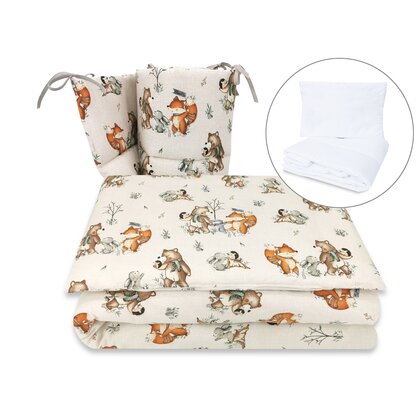 Lenjerie patut cu 5 piese, MimiNu, Pentru patut 120x60 cm, Cu pilota si perna, Din bumbac certificat Oeko Tex Standard 100, Design, Time for fun