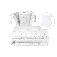 Lenjerie patut cu 5 piese, MimiNu, Pentru patut 120x60 cm, Cu pilota si perna, Din bumbac certificat Oeko Tex Standard 100, Mini Gray Stars