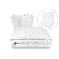Lenjerie patut cu 5 piese, MimiNu, Pentru patut 120x60 cm, Cu pilota si perna, Din bumbac certificat Oeko Tex Standard 100, Mini Gray Stars
