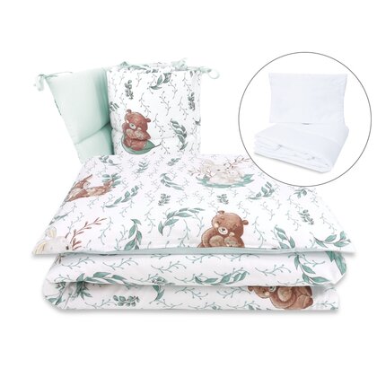 Lenjerie patut cu 5 piese, MimiNu, Pentru patut 120x60 cm, Cu pilota si perna, Din bumbac certificat Oeko Tex Standard 100, Lulu Natural