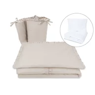 Lenjerie patut cu 5 piese, MimiNu, Pentru patut 120x60 cm, Cu volanase, Cu pilota si perna, Din bumbac certificat Oeko Tex Standard 100, Colectia Royal, Beige