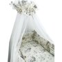 MimiNu - Set lenjerie patut 8 piese, Cu baldachin cu fundita 400 x 170 cm, Din bumbac certificat Oeko Tex Standard 100, Pentru patut 120x60 cm, Design, Seal Beige