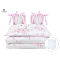 MimiNu - Set lenjerie patut cu 6 piese, Cu pilota si perna, Cu doua aparatori laterale, Din bumbac certificat Oeko Tex Standard 100, Pentru patut 120x60 cm, Peonie Pink