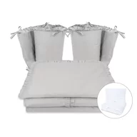 Lenjerie patut cu 6 piese, MimiNu, Pentru patut 120x60 cm,  Cu volanase, Cu pilota si perna, Cu doua aparatori laterale, Din bumbac certificat Oeko Tex Standard 100, Colectia Royal, Grey