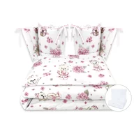 Lenjerie patut cu 6 piese, MimiNu, Pentru patut 120x60 cm, Cu pilota si perna, Cu doua aparatori laterale, Din bumbac certificat Oeko Tex Standard 100, Design, Pink Ballerina