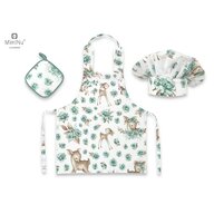 MimiNu - Set Micutul bucatar, Cu sort, o boneta si accesoriu pentru vase calde, Din bumbac certificat Oeko Tex Standard 100, Sweet Deer Mint