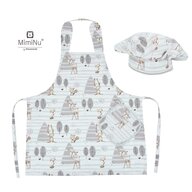 MimiNu - Set Micutul bucatar, Cu sort, o boneta si accesoriu pentru vase calde, Din bumbac certificat Oeko Tex Standard 100, Forest